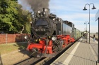 Die Dampflok 99 1775 (LKM 1953) wartet in Radebeul auf die Abfahrt